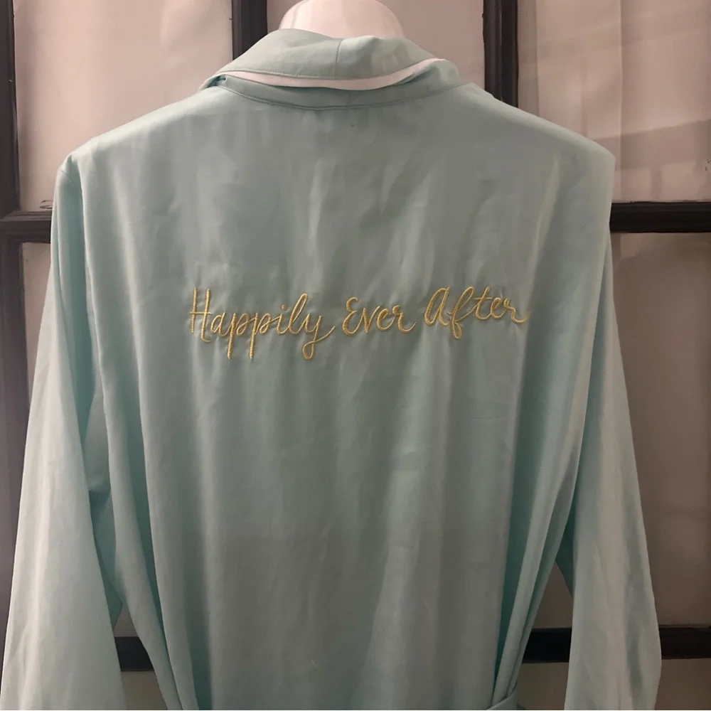 Kate Spade Aqua Robe with Gold Script “Happily Ever After”